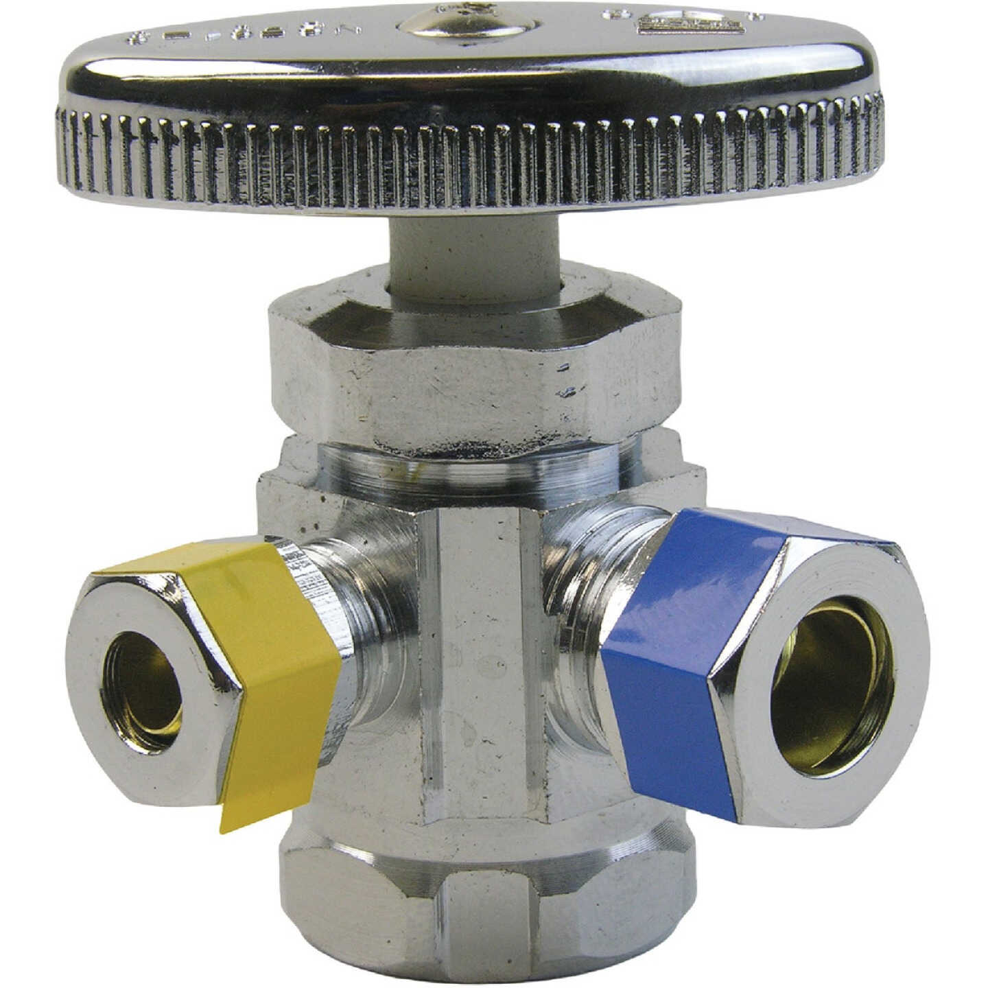 Lasco 1/2 In. IP x 3/8 In. Compression x 1/4 In. Compression Multi-Turn Style Angle Valve Image 1
