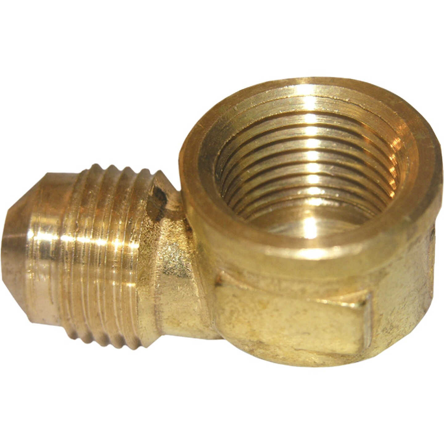 Lasco 3/8 In. MFL x 3/8 In. FPT 90 Deg. Flare Brass Elbow (1/4 Bend) Image 1