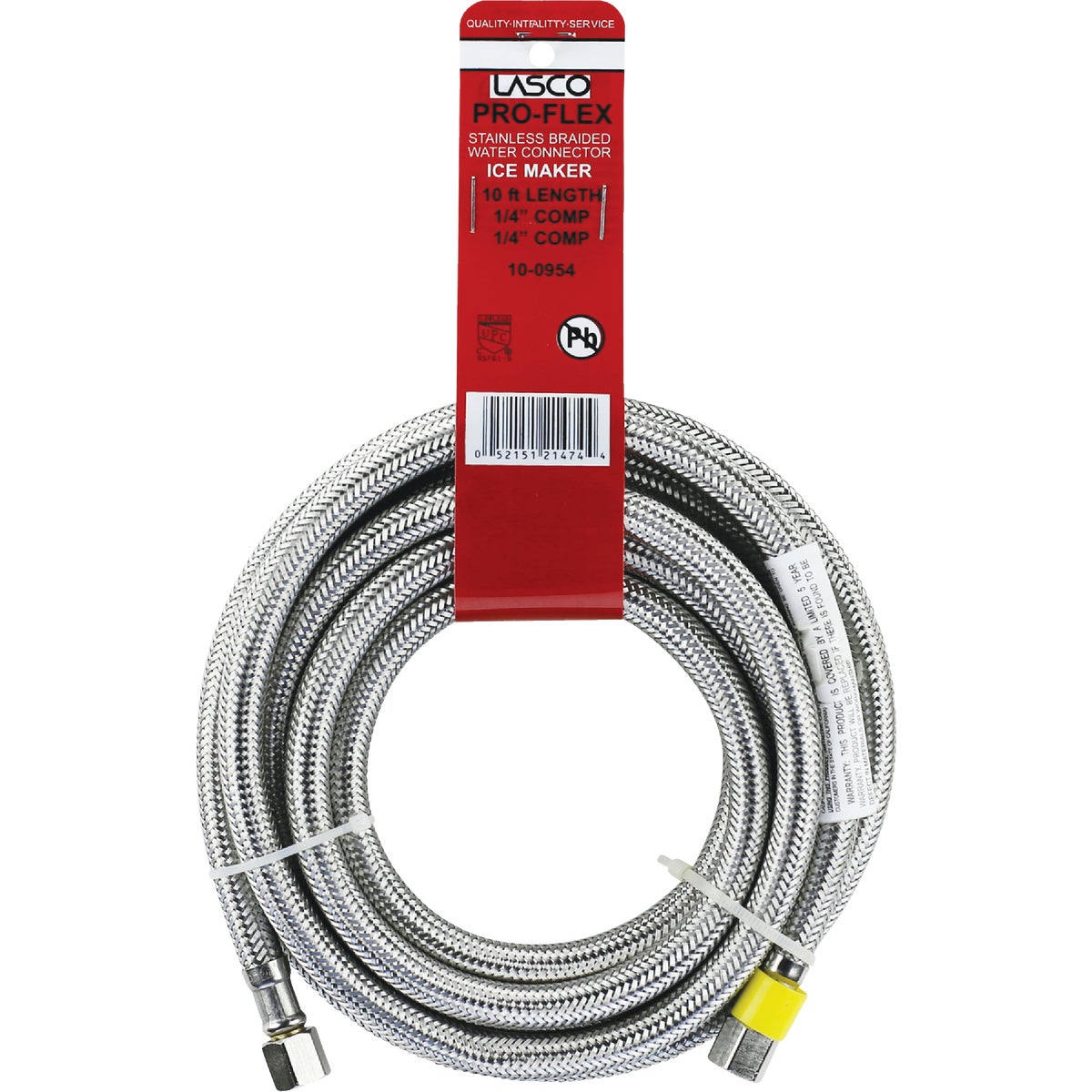 Lasco 1/4 In. x 1/4 In. x 10 Ft. Length Braided Supply Ice Maker Connector Hose Image 2
