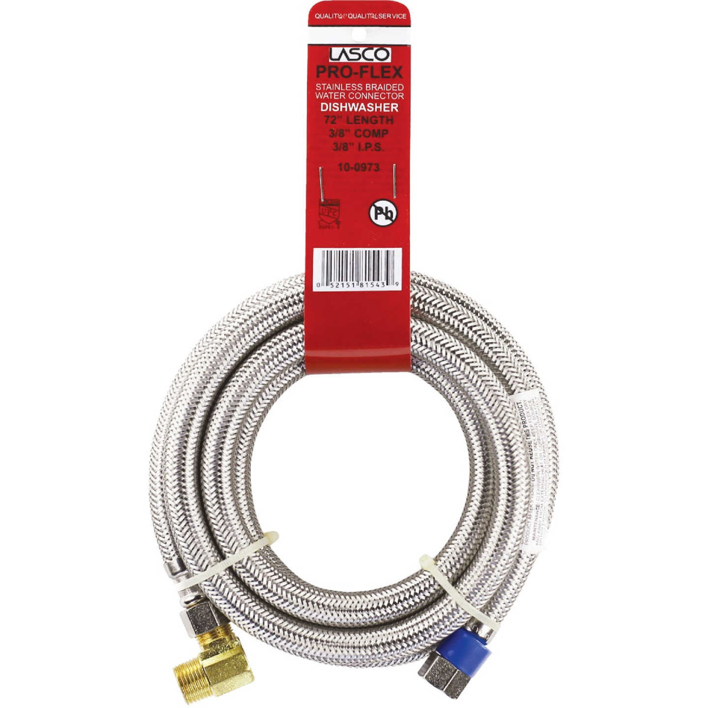 Lasco 3/8 In.C x 3/8 In.MIP Elbow x 72 In. L Braided Stainless Steel Flex Line Appliance Water Connector Image 2