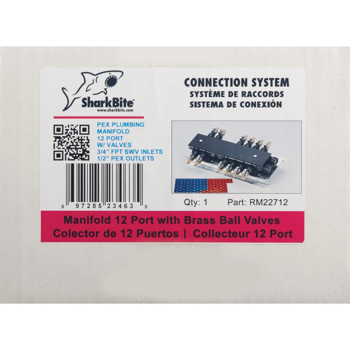 SharkBite 12 Port Barb PEX Manifold with Brass Ball Shutoff Valves Image 2