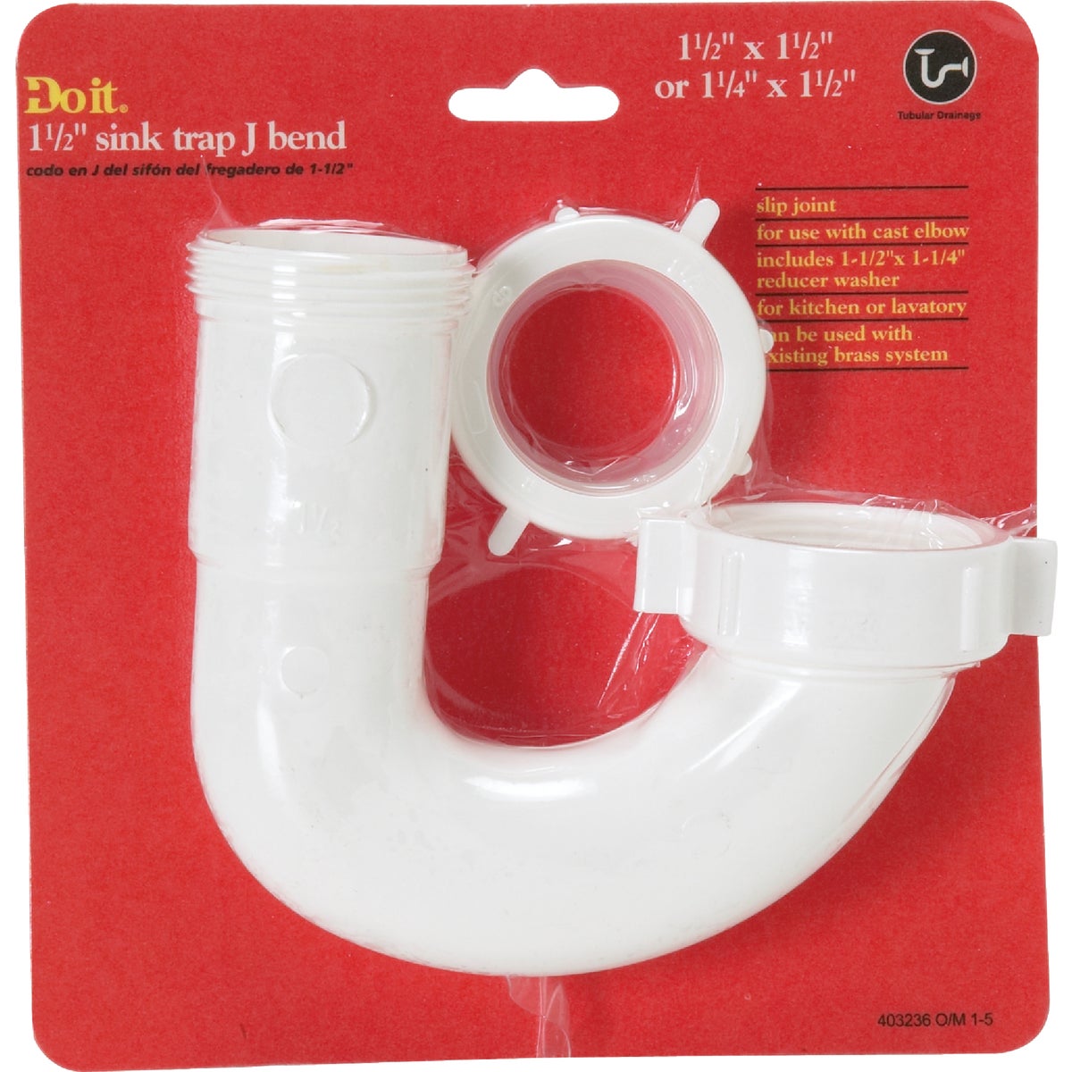 Do it Best 1-1/2 In. or 1-1/4 In White Plastic J-Bend, Carded Image 2