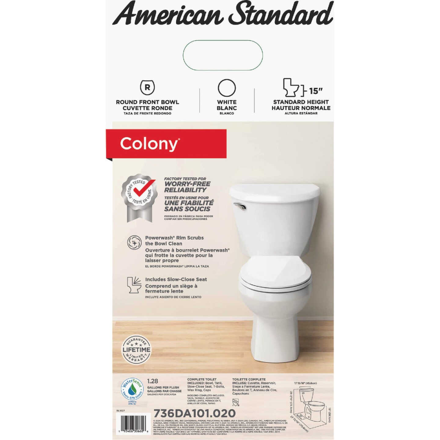 American Standard Colony3 White Round Bowl 1.28 GPF Toilet-to-Go Image 3