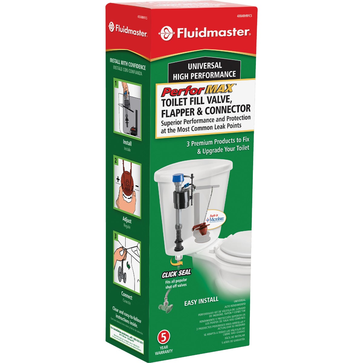 Fluidmaster PerforMAX Fill Valve, Adjustable Flapper & 12 In. Universal Click Seal Toilet Connector  Image 2