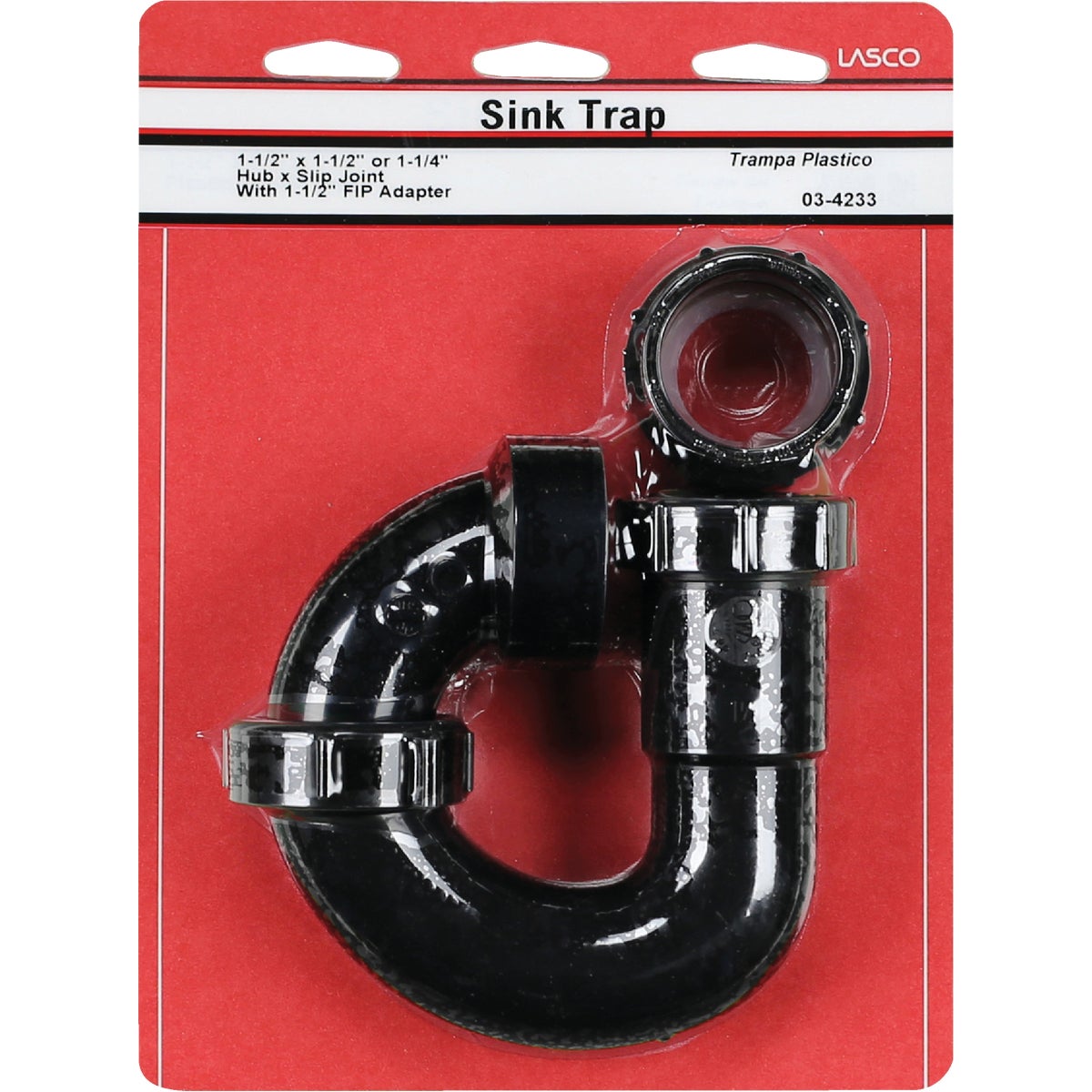 Lasco 1-1/2 In. or 1-1/4 In. x DWV Hub x FPT Black Plastic P-Trap Image 2