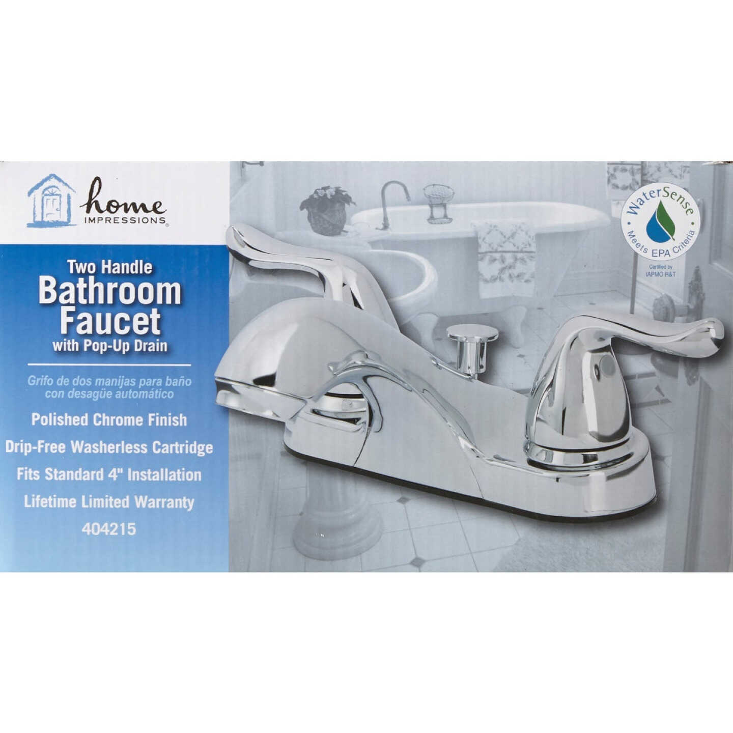 Home Impressions Polished Chrome 2-Handle Knob 4 In. Centerset Bathroom Faucet with Pop-Up Image 2