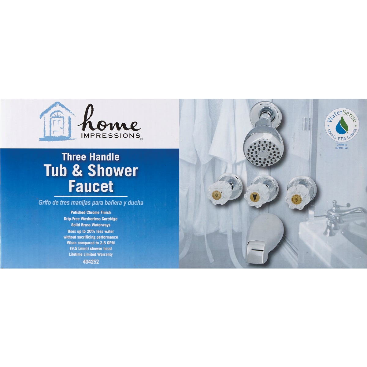 Home Impressions Chrome 3-Handle Acrylic Knob Tub & Shower Faucet Image 2