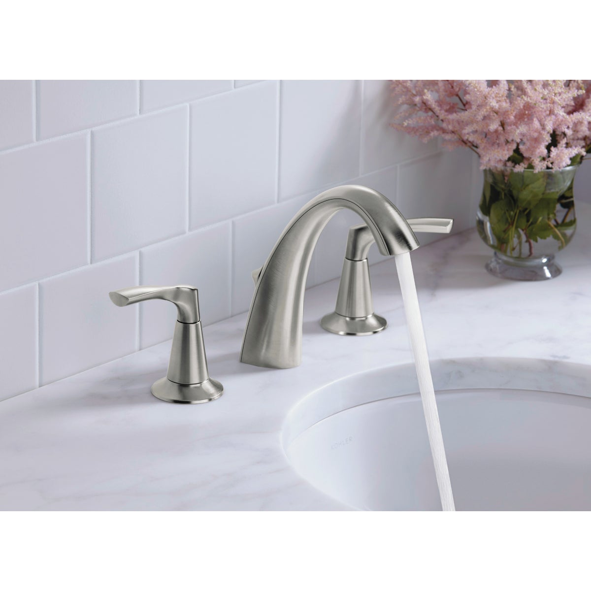 Kohler Mistos Brushed Nickel 2-Handle Lever 8 In. Widespread Bathroom Faucet with Pop-Up Image 3