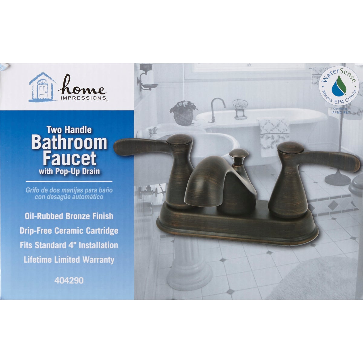 Home Impressions Traditional Oil-Rubbed Bronze 2-Handle Lever 4 In. Centerset Bathroom Faucet with Pop-Up Image 2