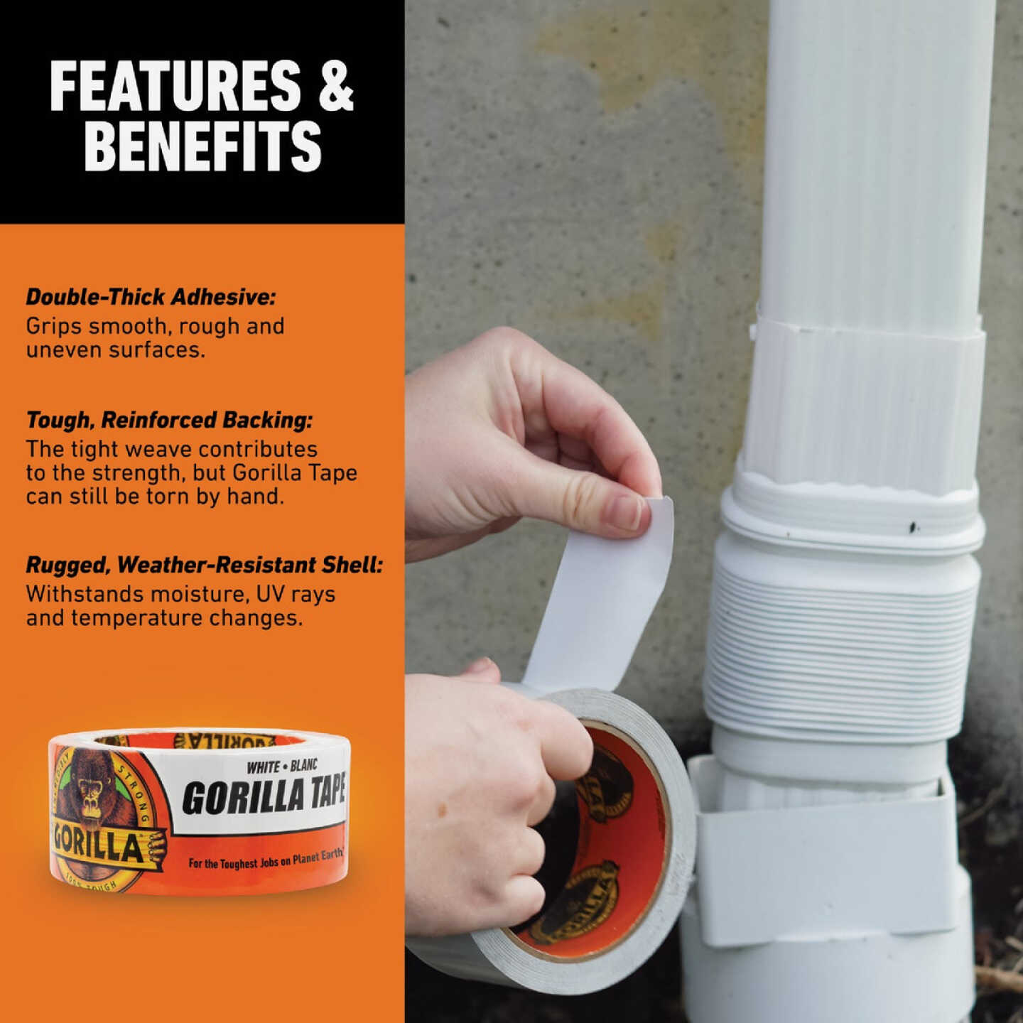 Gorilla 1.88 In. x 10 Yd. Heavy-Duty Duct Tape, White Image 3