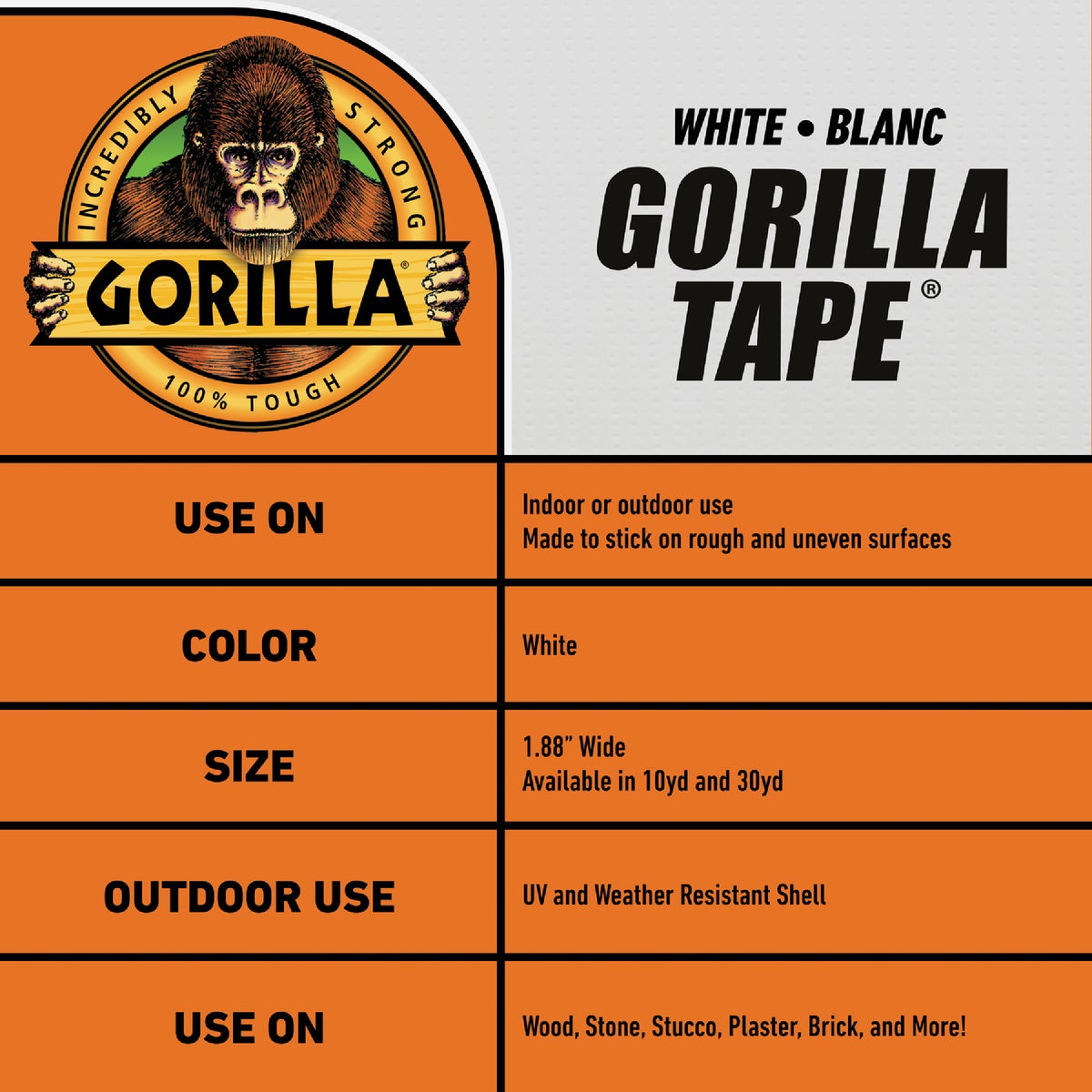 Gorilla 1.88 In. x 10 Yd. Heavy-Duty Duct Tape, White Image 2