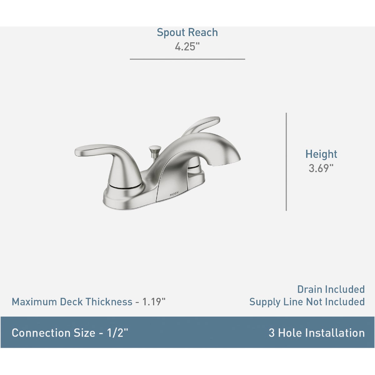 Moen Adler 2-Handle Lever Centerset Bathroom Faucet with Pop-Up, Spot Resist Brushed Nickel Image 2
