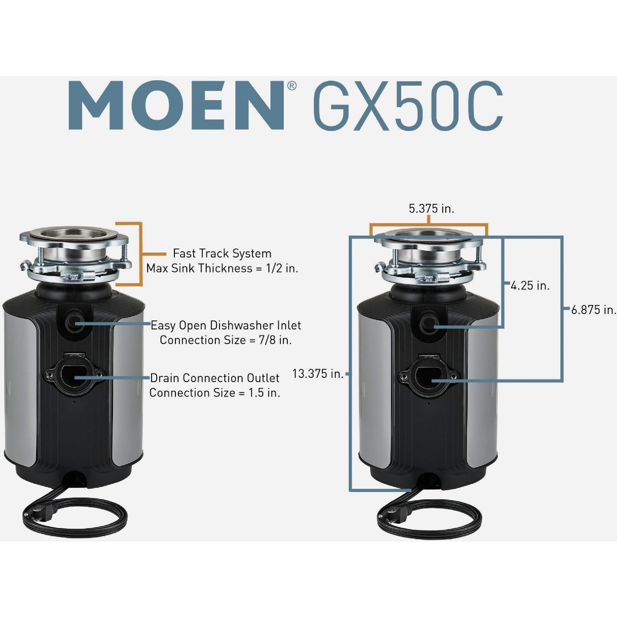 Moen Prep Series 1/2 HP 115V Garbage Disposal Image 2