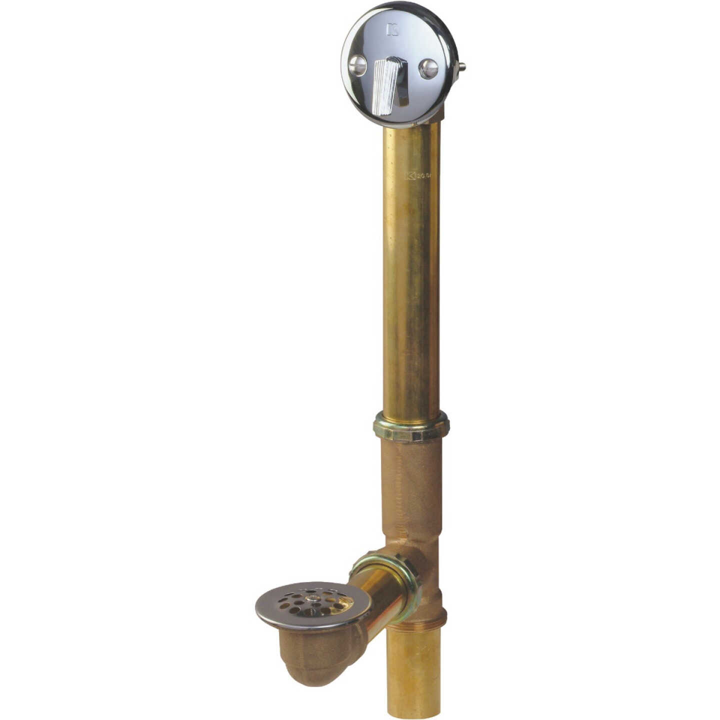 Keeney Rough Brass Trip Lever Bath Drain with Polished Chrome Trim Image 5