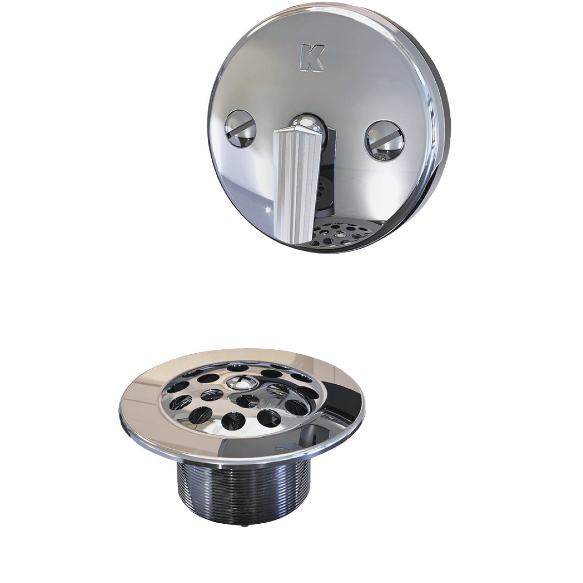 Keeney Rough Brass Trip Lever Bath Drain with Polished Chrome Trim Image 6