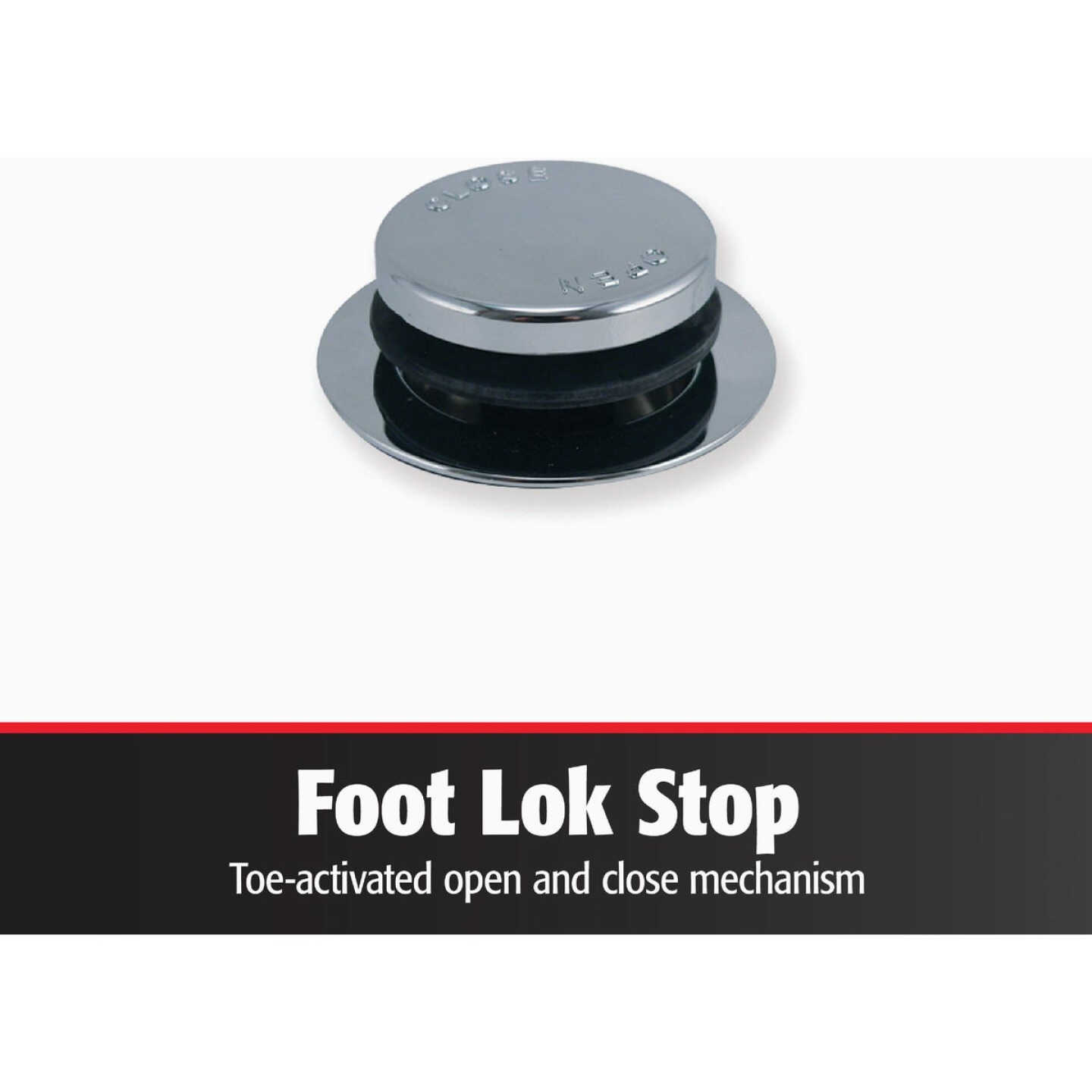 Keeney Foot Lok Stop Plastic Bath Drain with Polished Chrome Trim Image 5