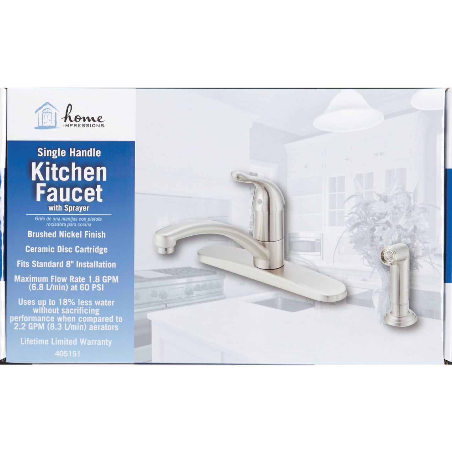 Home Impressions 1-Handle Lever Kitchen Faucet with Side Spray, Brushed Nickel Image 2