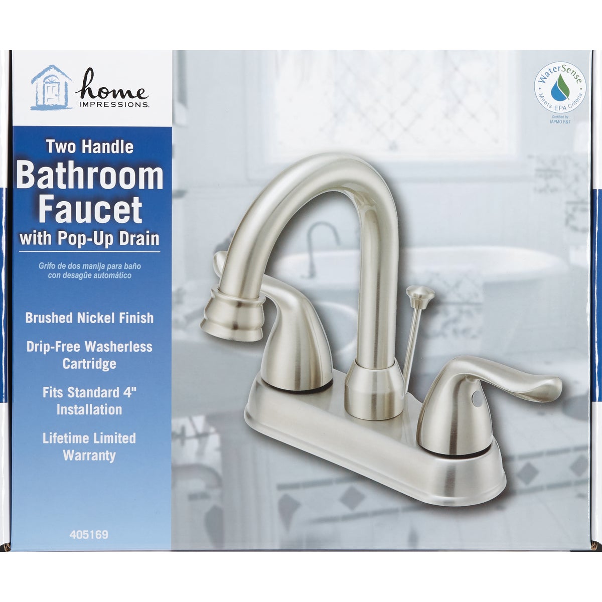 Home Impressions Brushed Nickel 2-Handle Lever 4 In. Centerset  Bathroom Faucet with Pop-Up Image 2