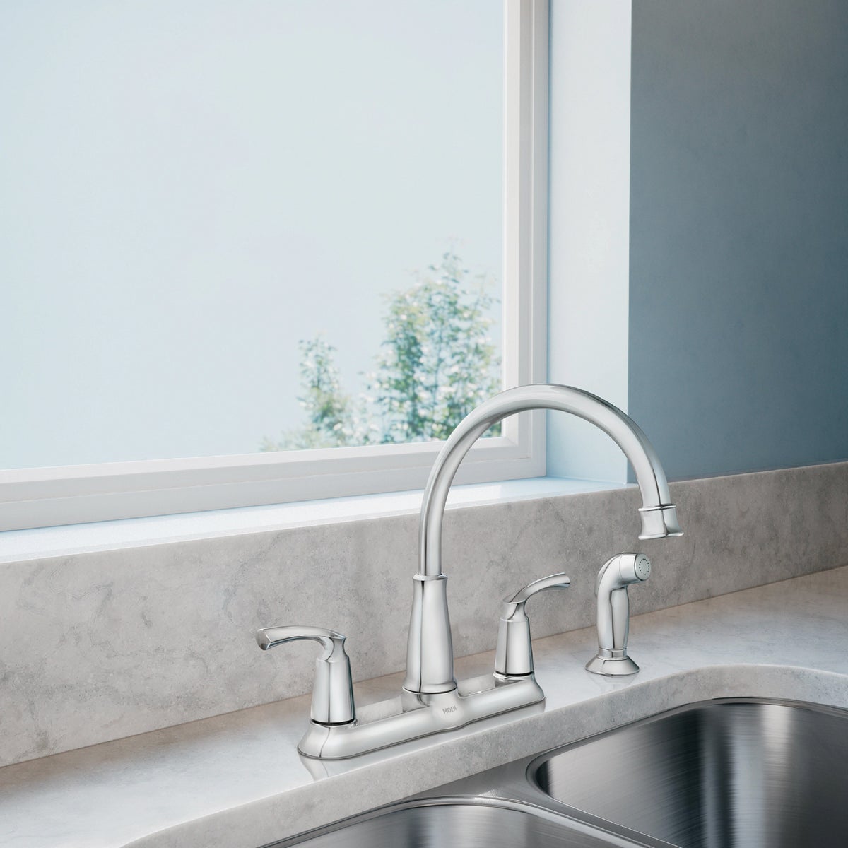 Moen Bexley 2-Handle Lever Kitchen Faucet with Side Spray, Chrome Image 2