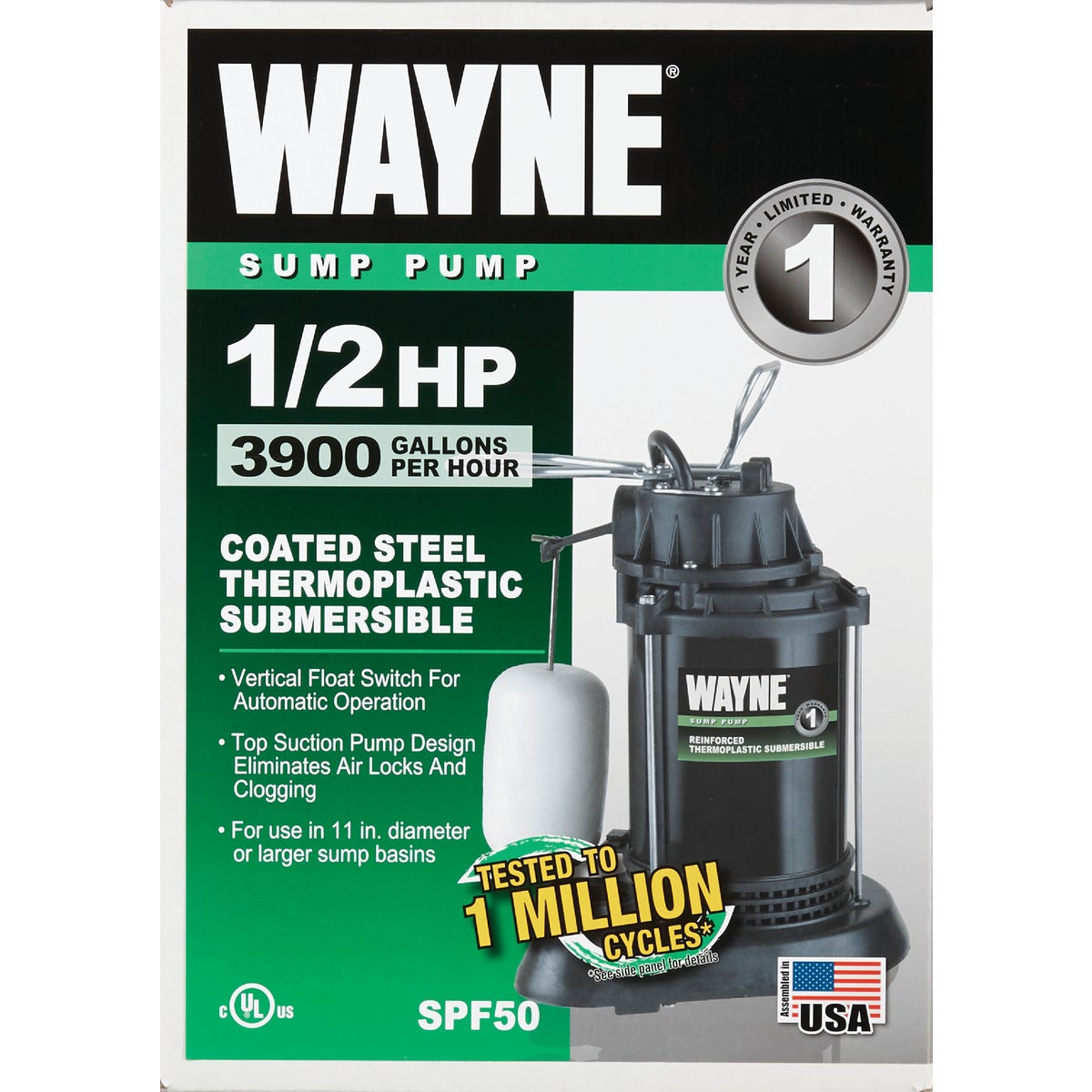 Wayne SPF Series 1/2 HP 115V Submersible Sump Pump Image 2