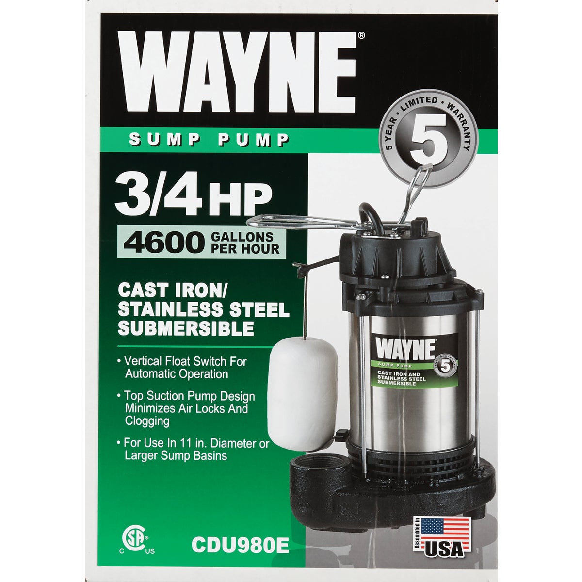 Wayne 3/4 HP 115V Submersible Sump Pump Image 2