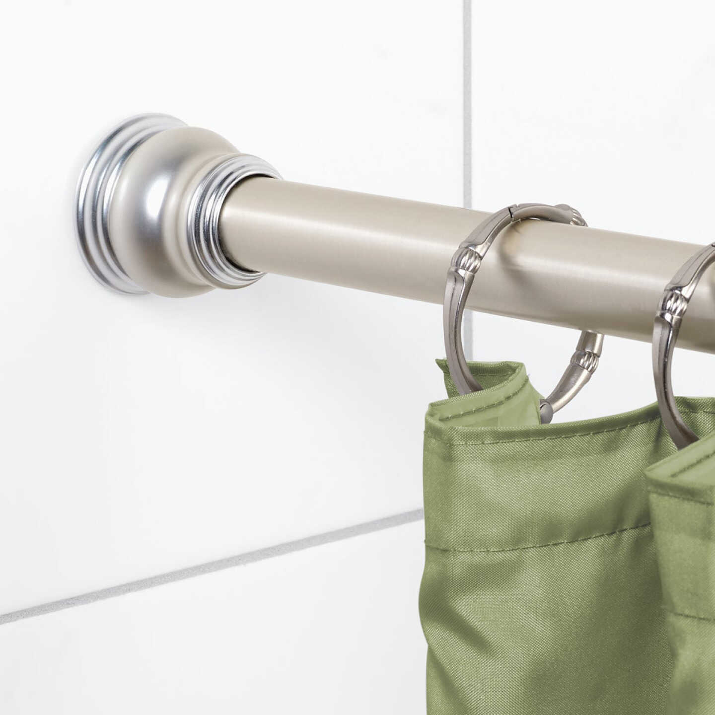 Zenith Zenna Home Straight 72 In. Adjustable Tension Finial Shower Rod in Satin Nickel Image 2