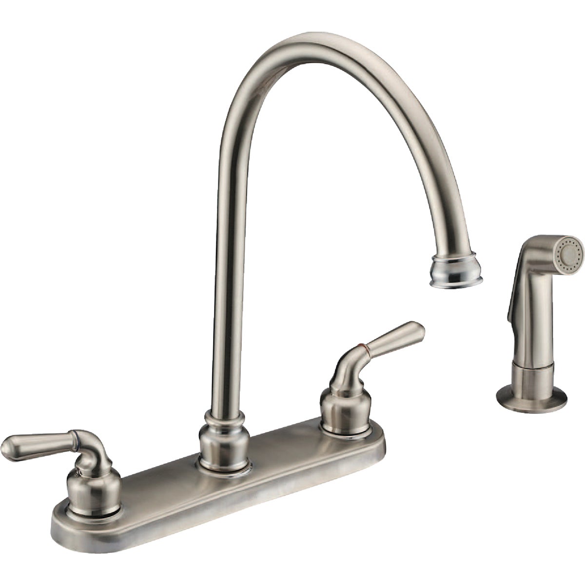 Compass Manufacturing 5202BN-WS Brookfield 2-Handle Brushed Nickel Hi Rise Kitchen Faucet With Spray