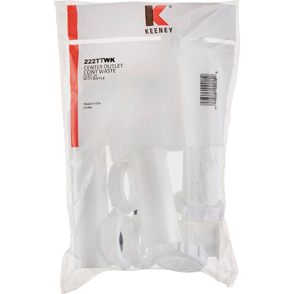 Keeney 1-1/2 In. x 16 In. White Polypropylene Center Outlet Waste Image 2
