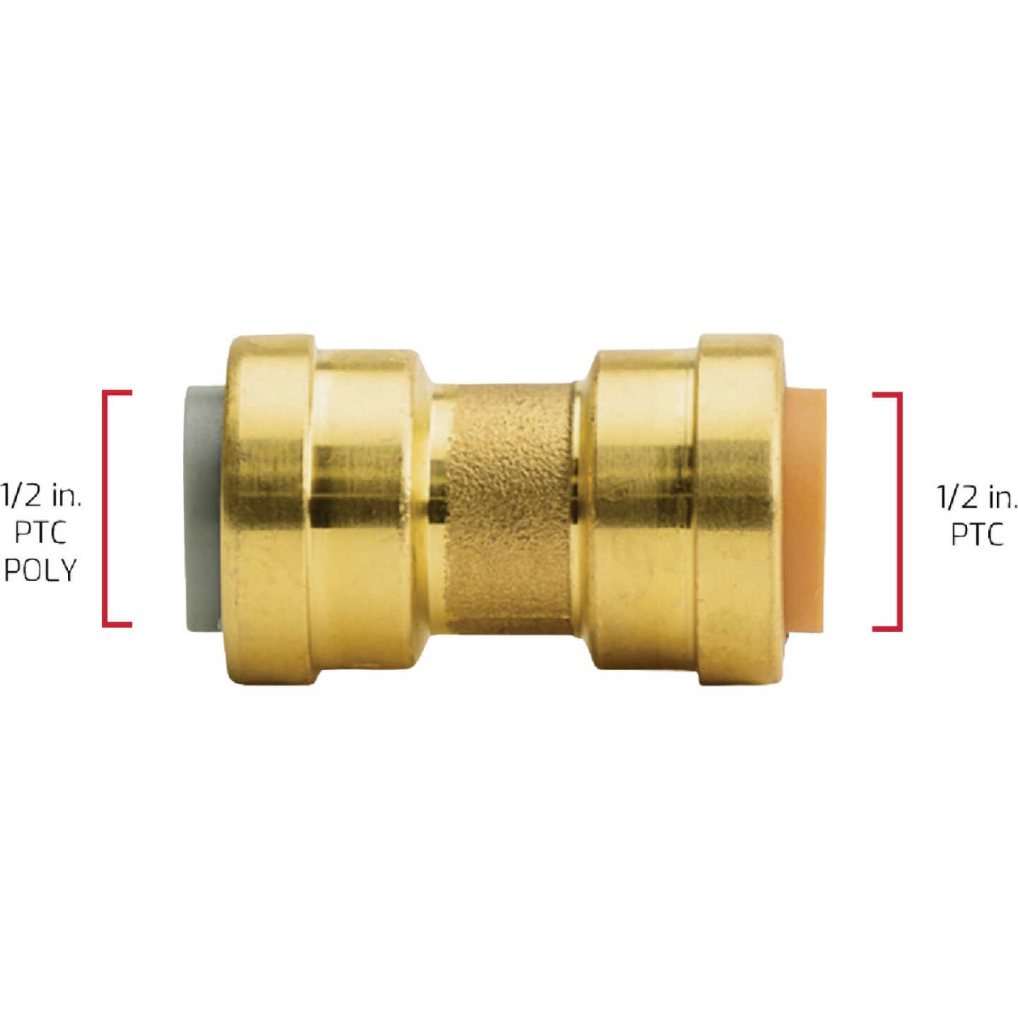 QuickFitting 1/2 In. x 1/2 In. Push-to-Connect Brass Polybutylene Transition (Conversion) Coupling Image 6