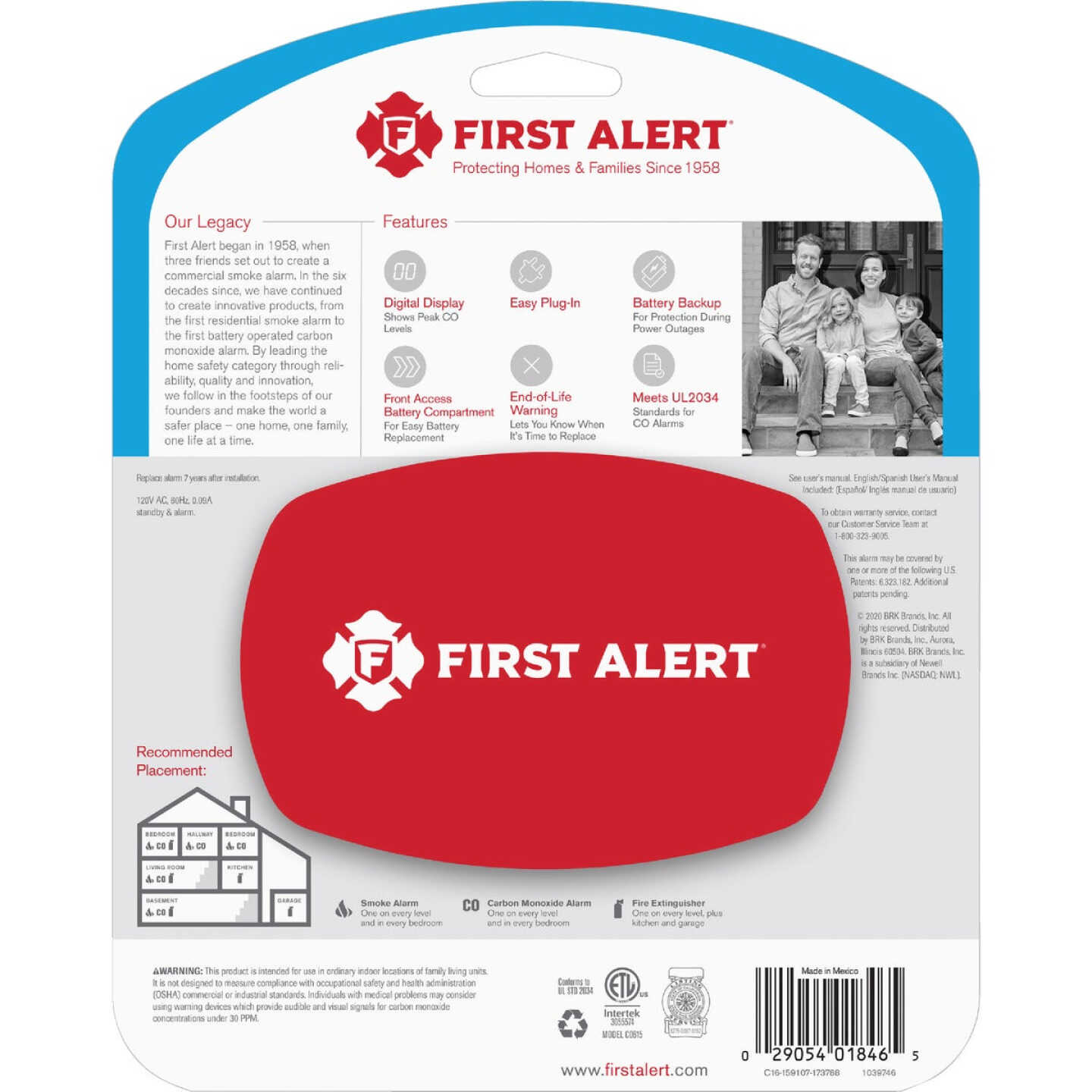 First Alert CO615 Plug-In Electrochemical Carbon Monoxide Alarm with Battery Backup and Digital Display Image 3