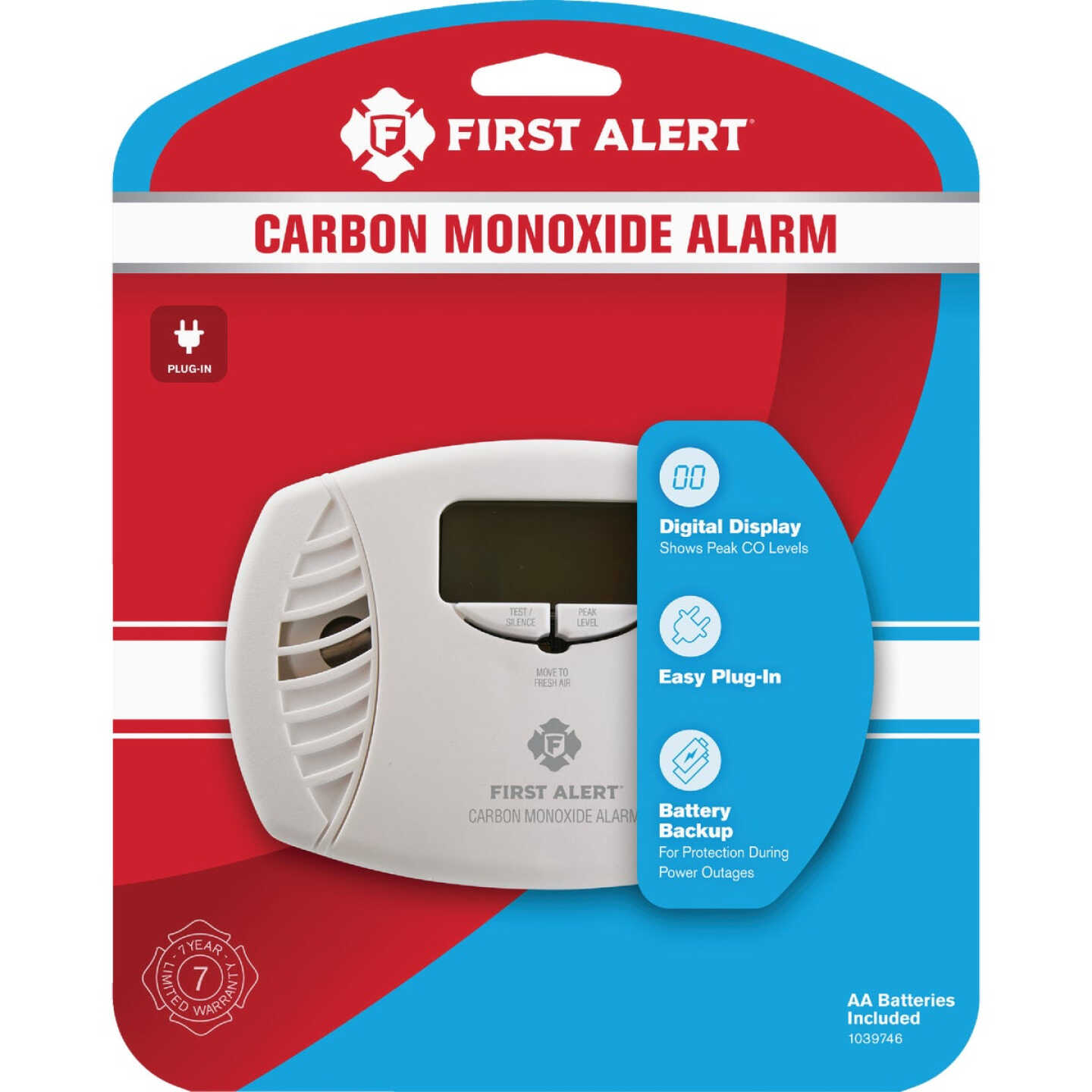 First Alert CO615 Plug-In Electrochemical Carbon Monoxide Alarm with Battery Backup and Digital Display Image 1
