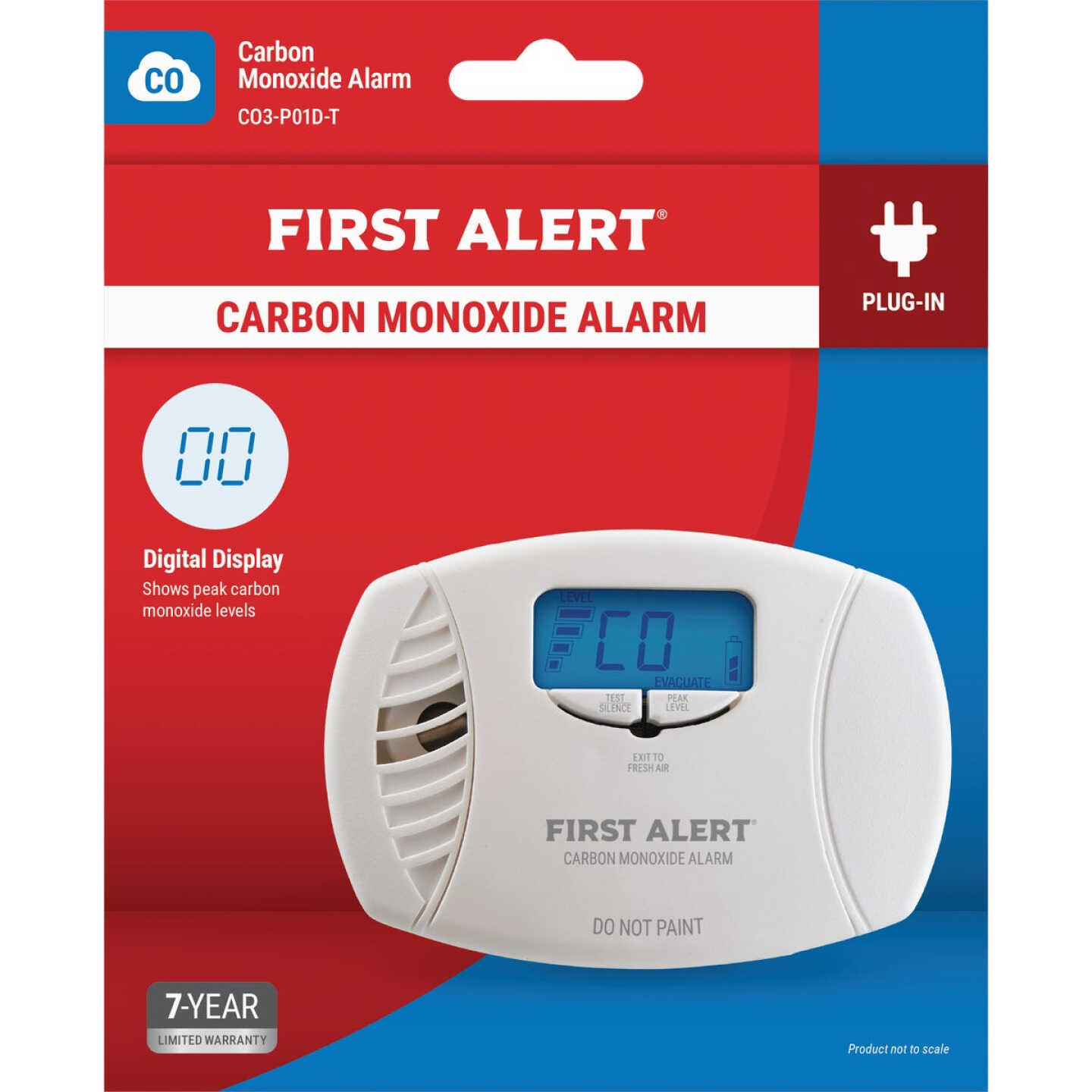 First Alert CO615 Plug-In Electrochemical Carbon Monoxide Alarm with Battery Backup and Digital Display Image 1
