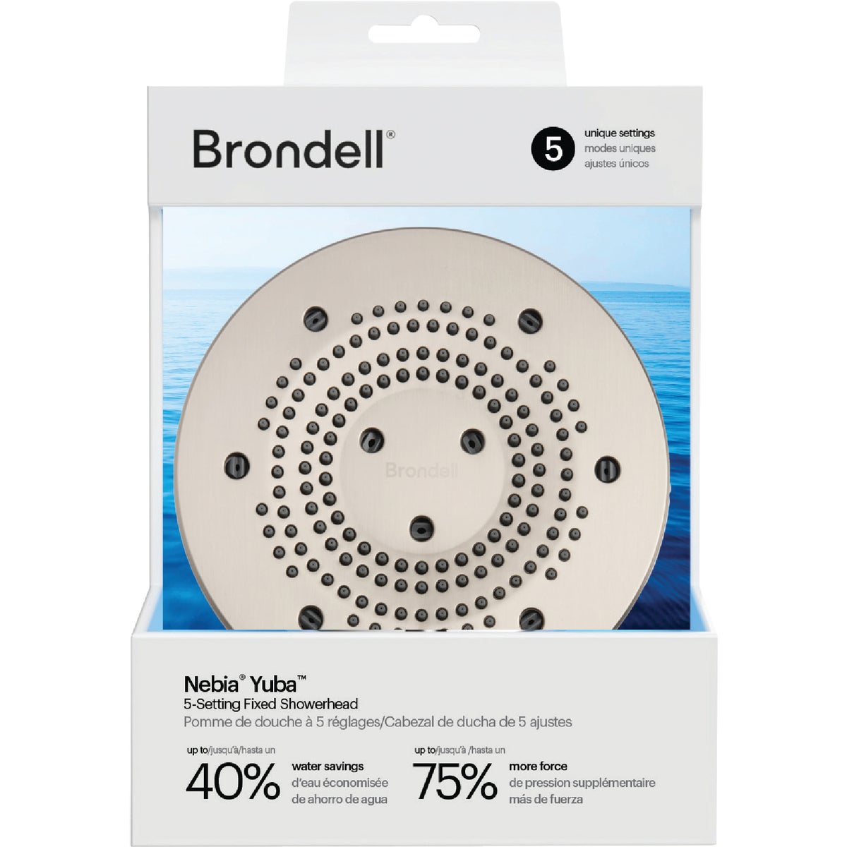 Brondell Nebia Yuba 5-Setting Fixed Showerhead, Brushed Nickel Image 2