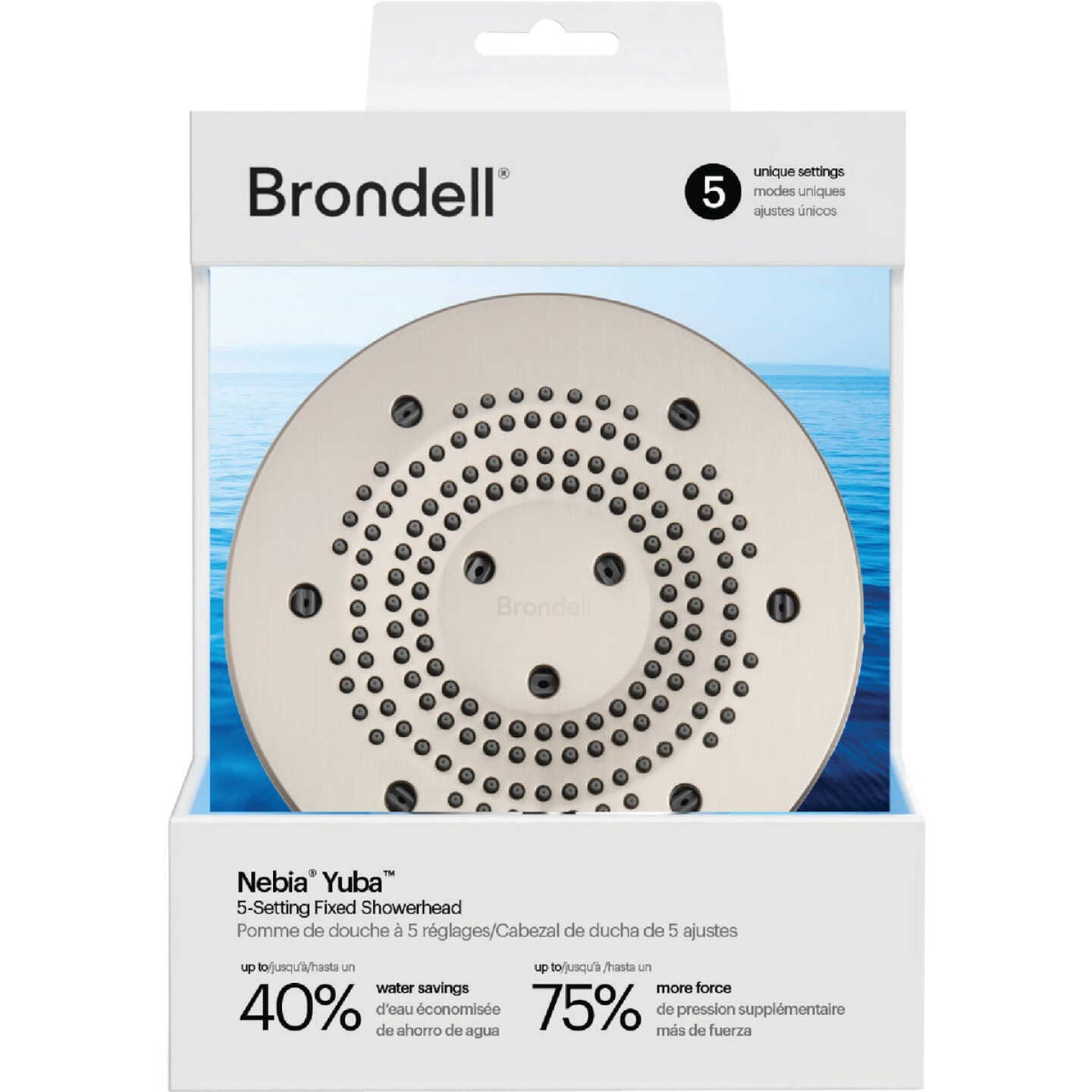 Brondell Nebia Yuba 5-Setting Fixed Showerhead, Brushed Nickel Image 2