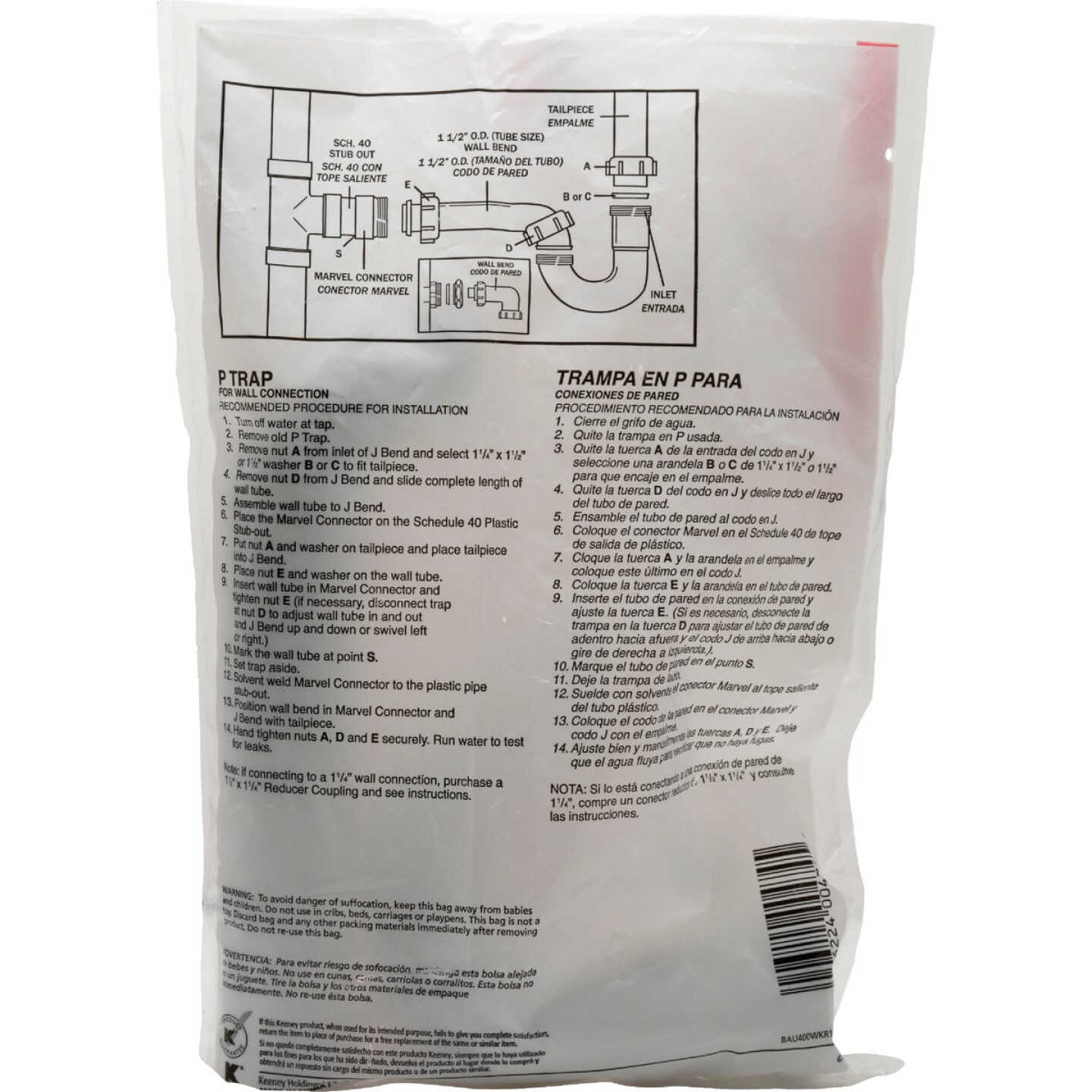 Keeney 1-1/2 In. to 1-1/4 In. White Plastic P-Trap with Reducer Washer Image 5