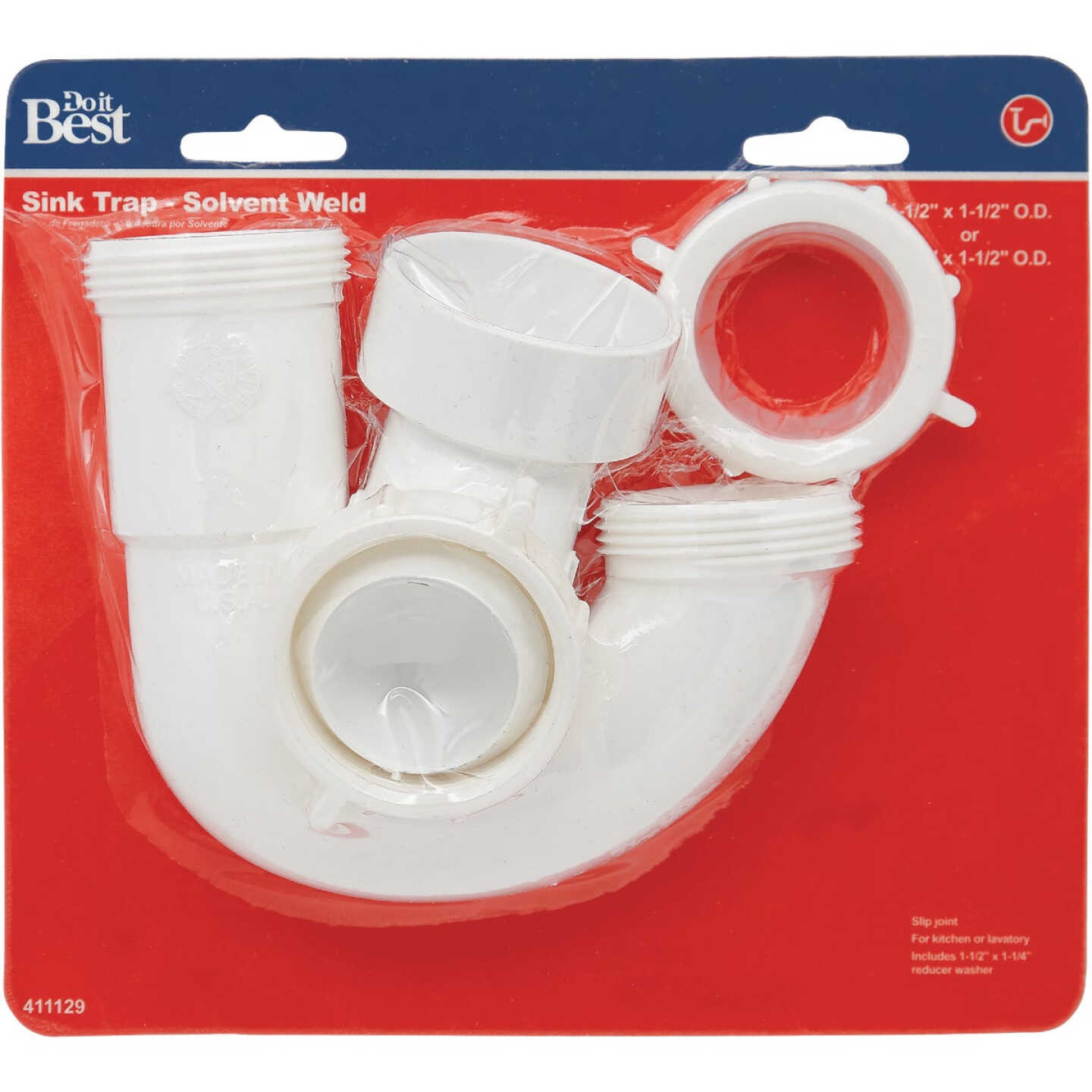 Do it Best Best 1-1/2 In. or 1-1/4 In. White Plastic Sink Trap with Reducer Washer Image 2
