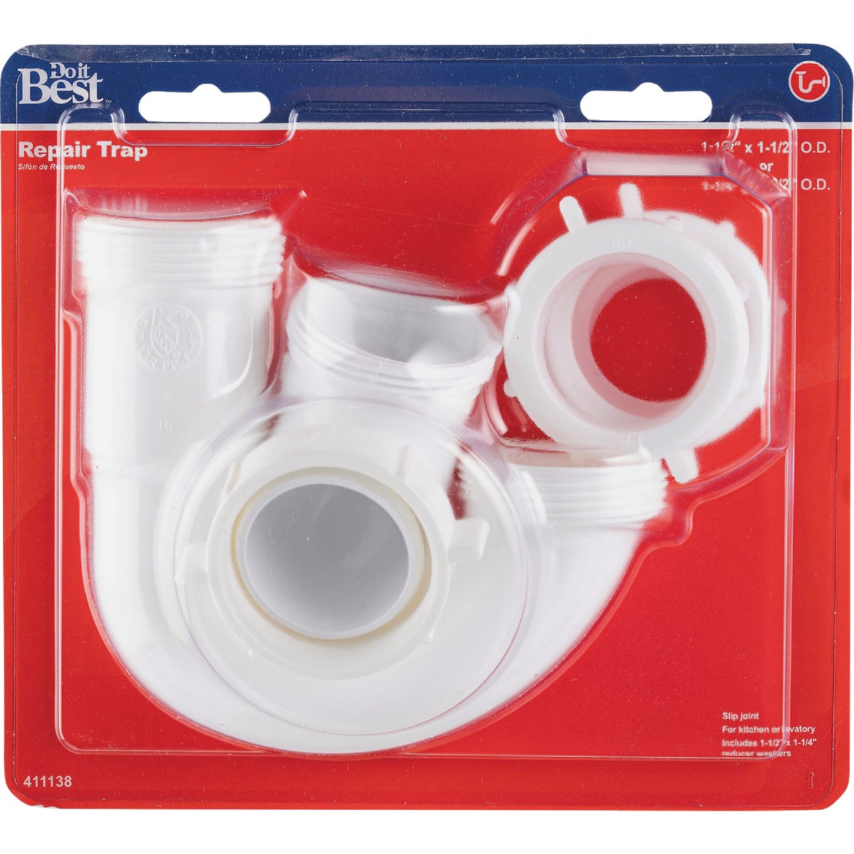 Do it Best 1-1/2 In. White Polypropylene Sink Trap with Reducer Washer Image 2