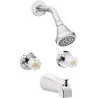 Homepointe Tub & Shower Faucet + Showerhead, 2 Acrylic Handles, Chrome Image 1