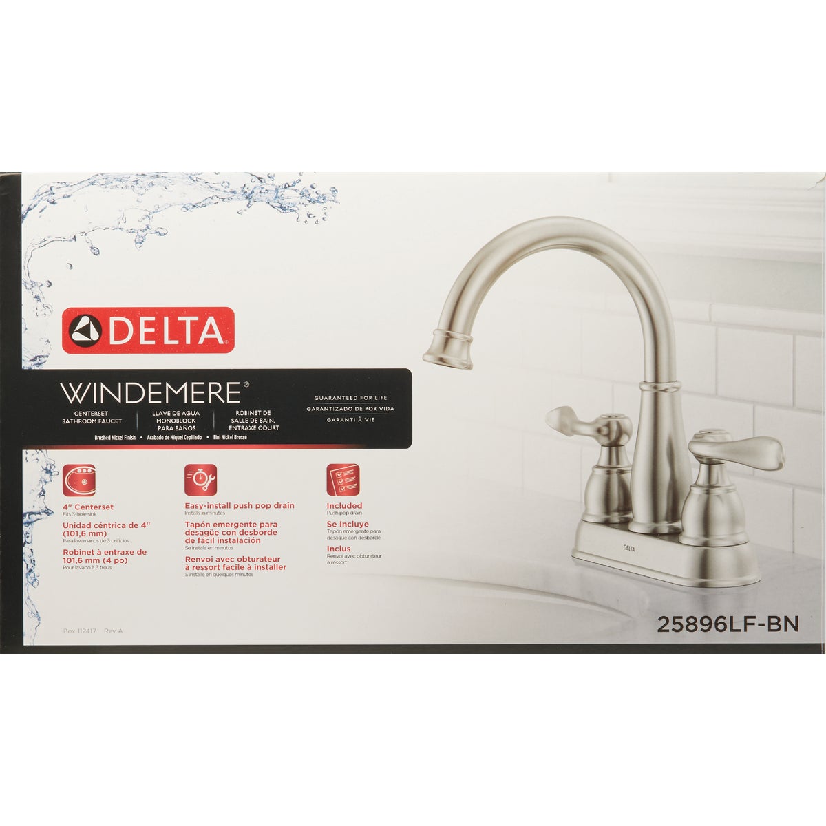 Delta Windmere Brushed Nickel 2-Handle Lever 4 In. Centerset Bathroom Faucet and Push Pop-Up with Overflow Image 3