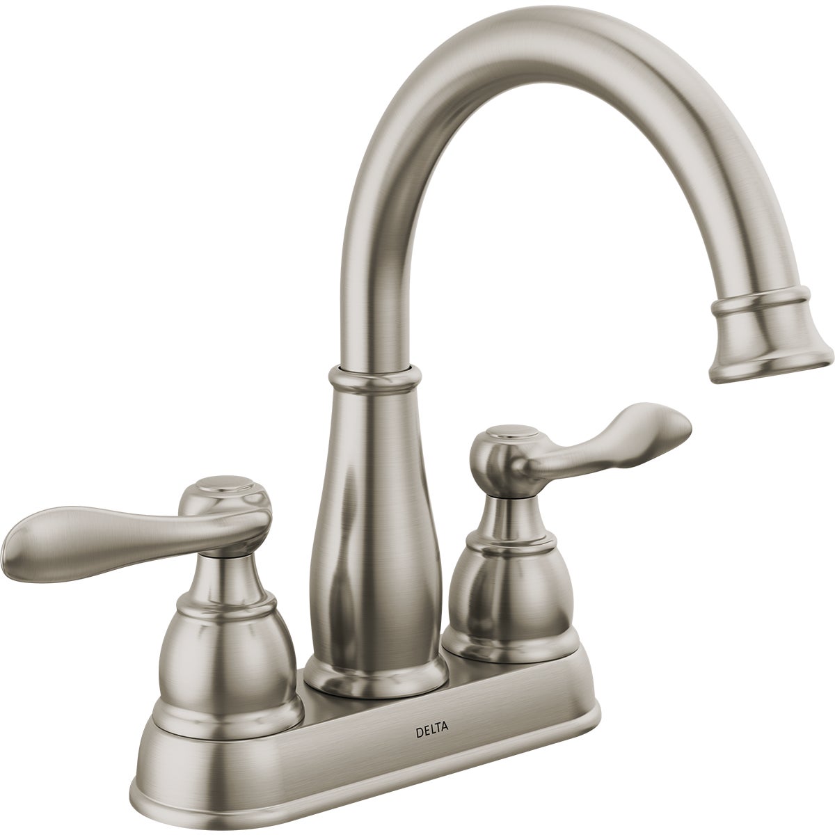 Delta Windmere Brushed Nickel 2-Handle Lever 4 In. Centerset Bathroom Faucet and Push Pop-Up with Overflow Image 1