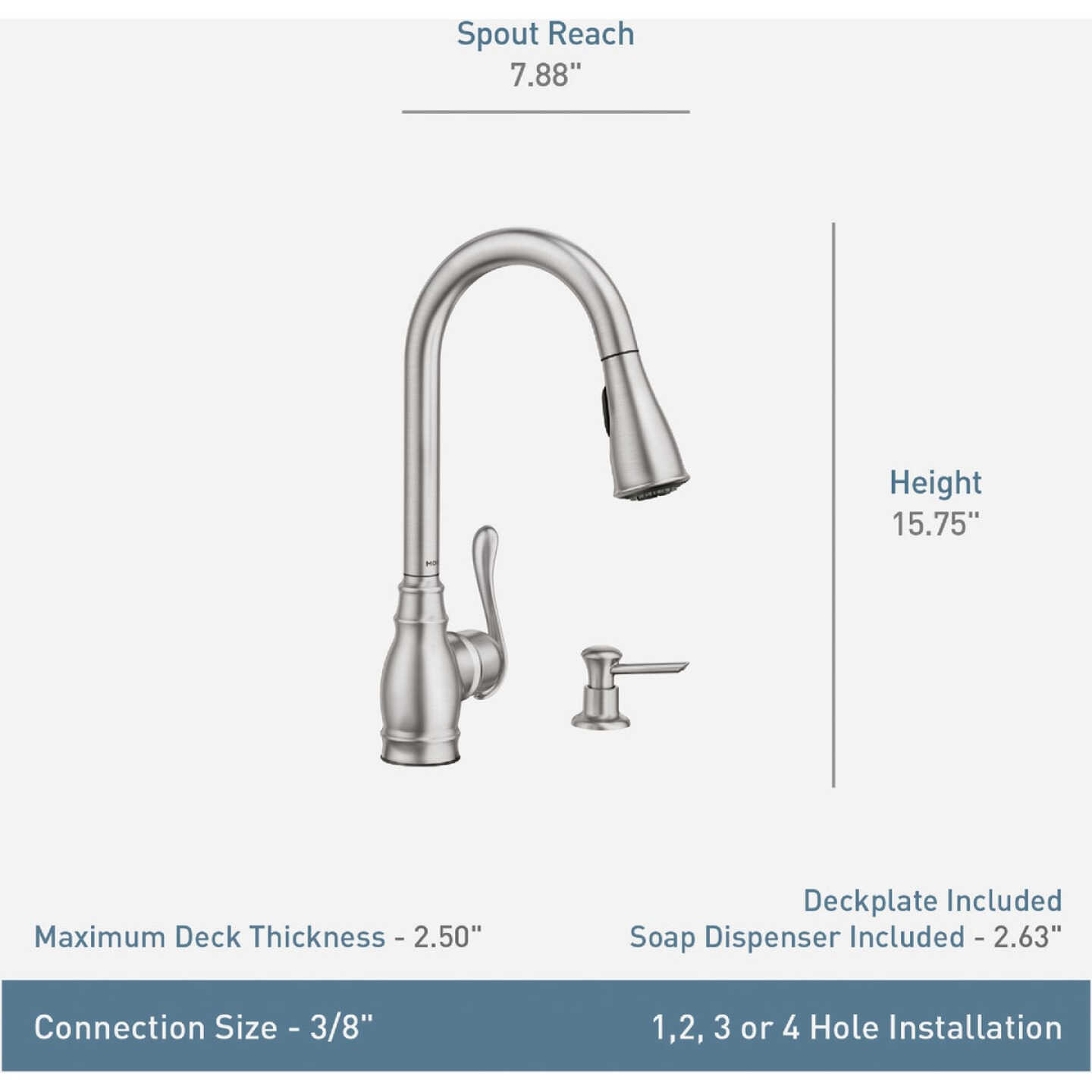Moen Anabelle 1-Handle Lever Pull-Down Kitchen Faucet with Soap Dispenser, Chrome Image 5