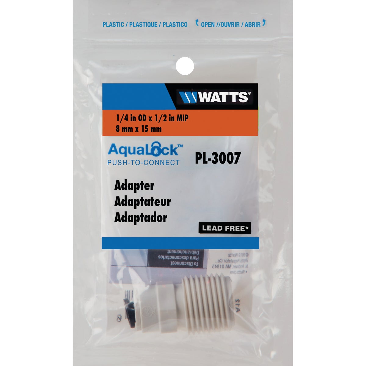 Watts Aqualock 1/4 In. OD x 1/2 In. MPT Push-to-Connect Plastic Adapter Image 2