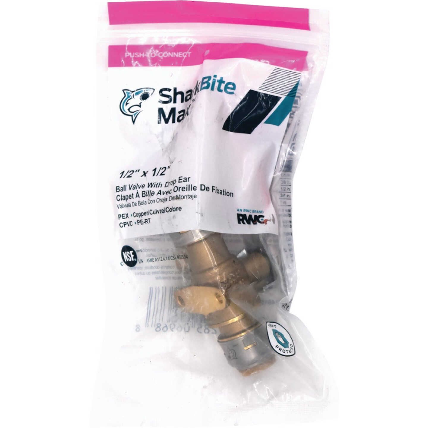 SharkBite 1/2 In. Brass Push-Fit Ball Valve with Drain & Mounting Tab Image 6