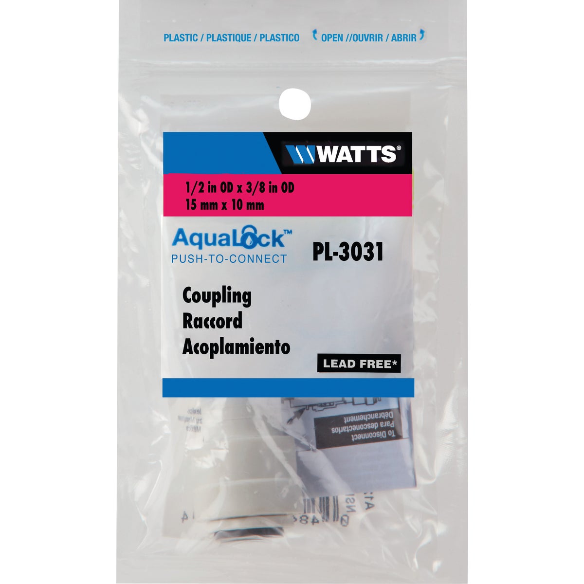 Watts 1/2 In. x 3/8 In. OD Tubing Quick Connect Plastic Coupling Image 2