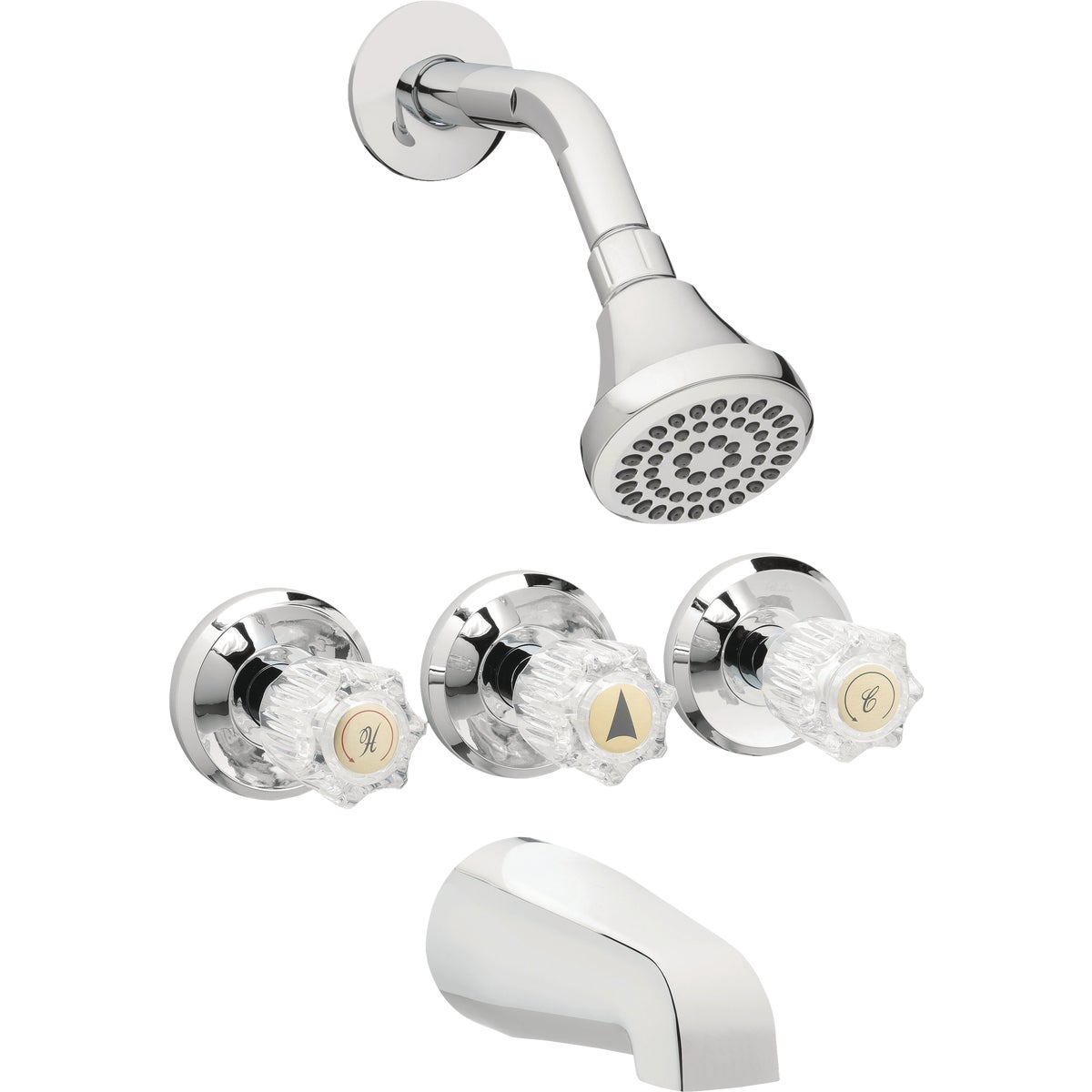 Homepointe Tub & Shower Faucet + Showerhead, 3 Acrylic Handles, Chrome Image 1
