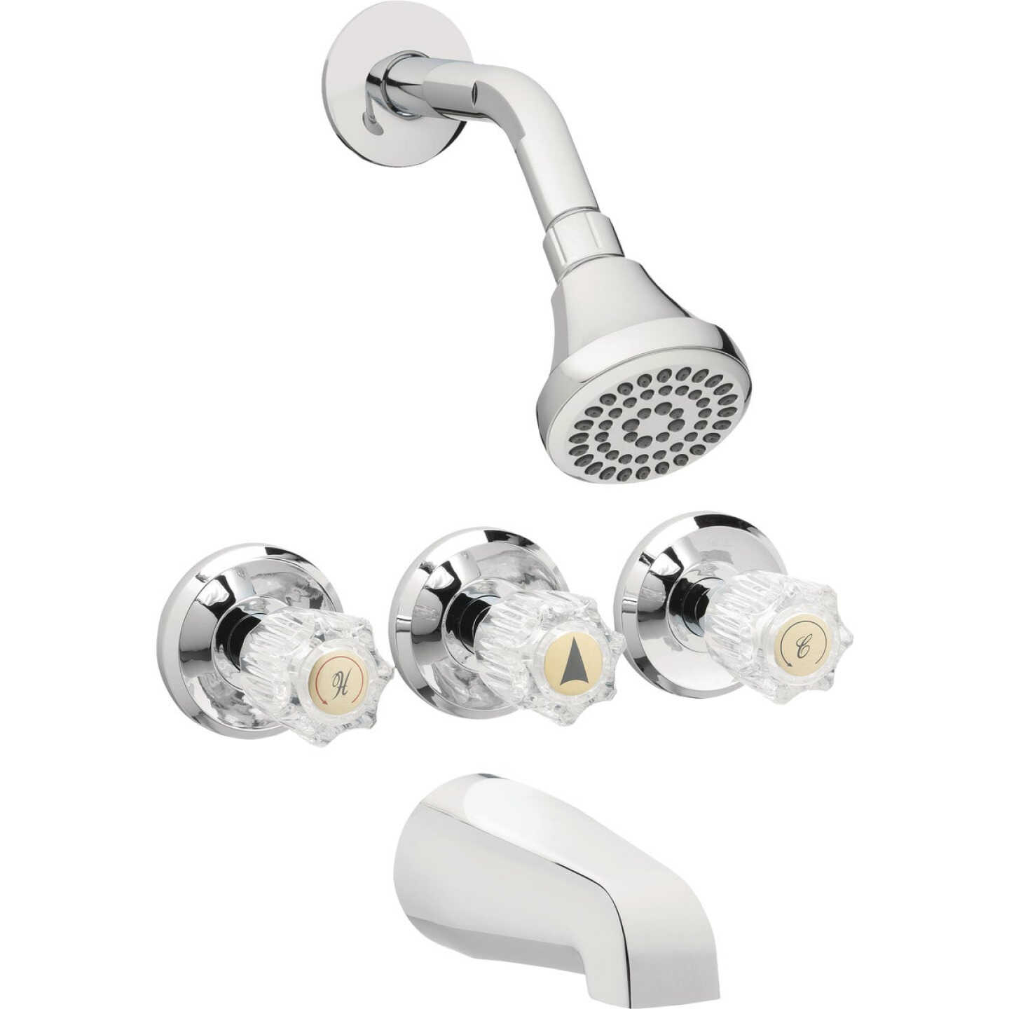 Homepointe Tub & Shower Faucet + Showerhead, 3 Acrylic Handles, Chrome Image 1