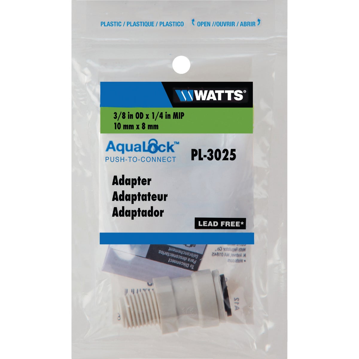 Watts Aqualock 3/8 In. OD x 1/4 In. MPT Push-to-Connect Plastic Adapter Image 1