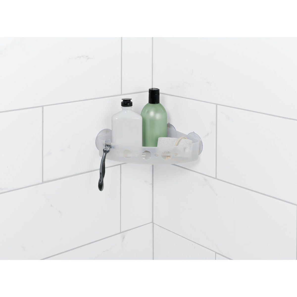 Zenna Home Frosted Finish Suction Corner Bathroom Shelf Image 2