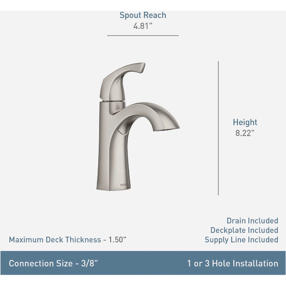 Moen Lindor 1-Handle Lever Centerset Bathroom Faucet, Spot Resist Brushed Nickel Image 3