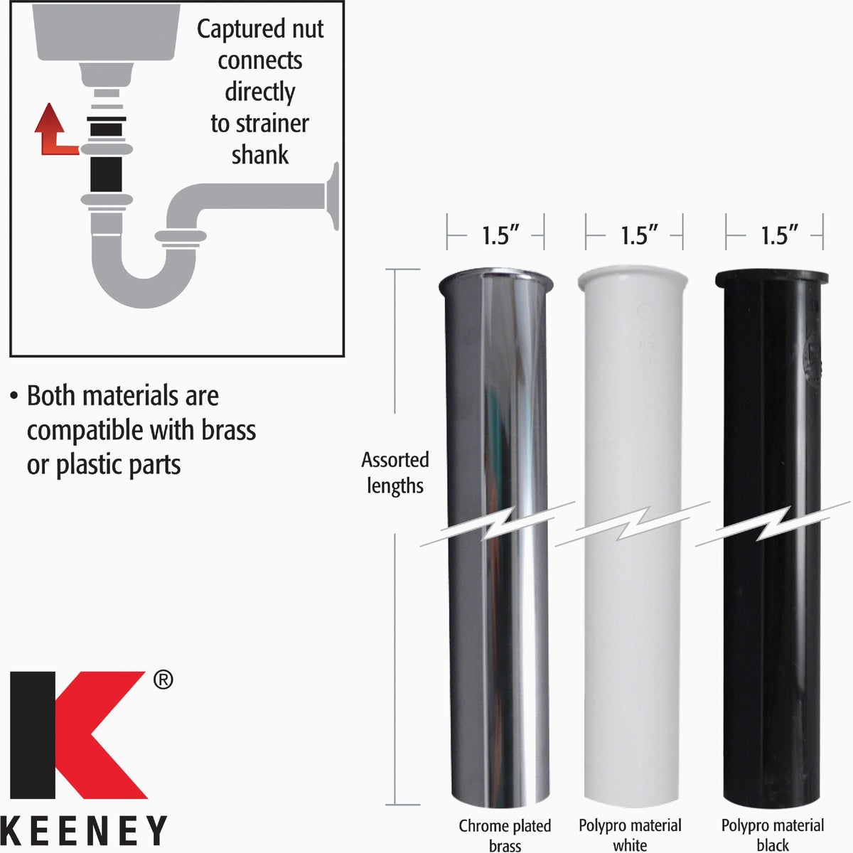Keeney 1-1/2 In. OD x 12 In. Black Plastic Tailpiece Image 2